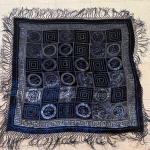 Versace style Black and Blue Patterned soft velvet Scarf